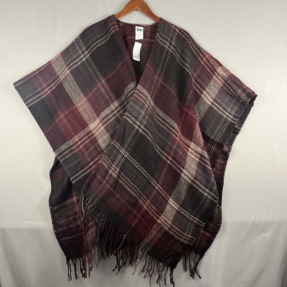 WOOLRICH Cozy Blanket Wrap with Fringe One Sz Softness Burgundy Alex Plaid New - Picture 1 of 6